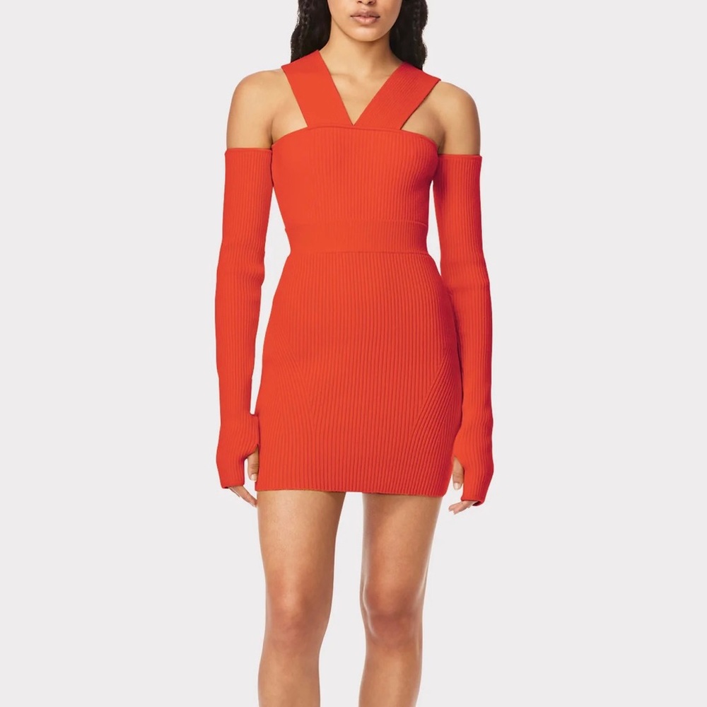 Herve Leger Womens Paprika V Rib top and Ribbed Skirt Set Size XS Brand New
